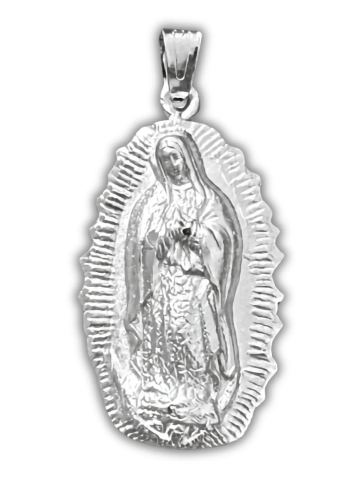Dije de Plata de la Virgen de Guadalupe con Resplandor