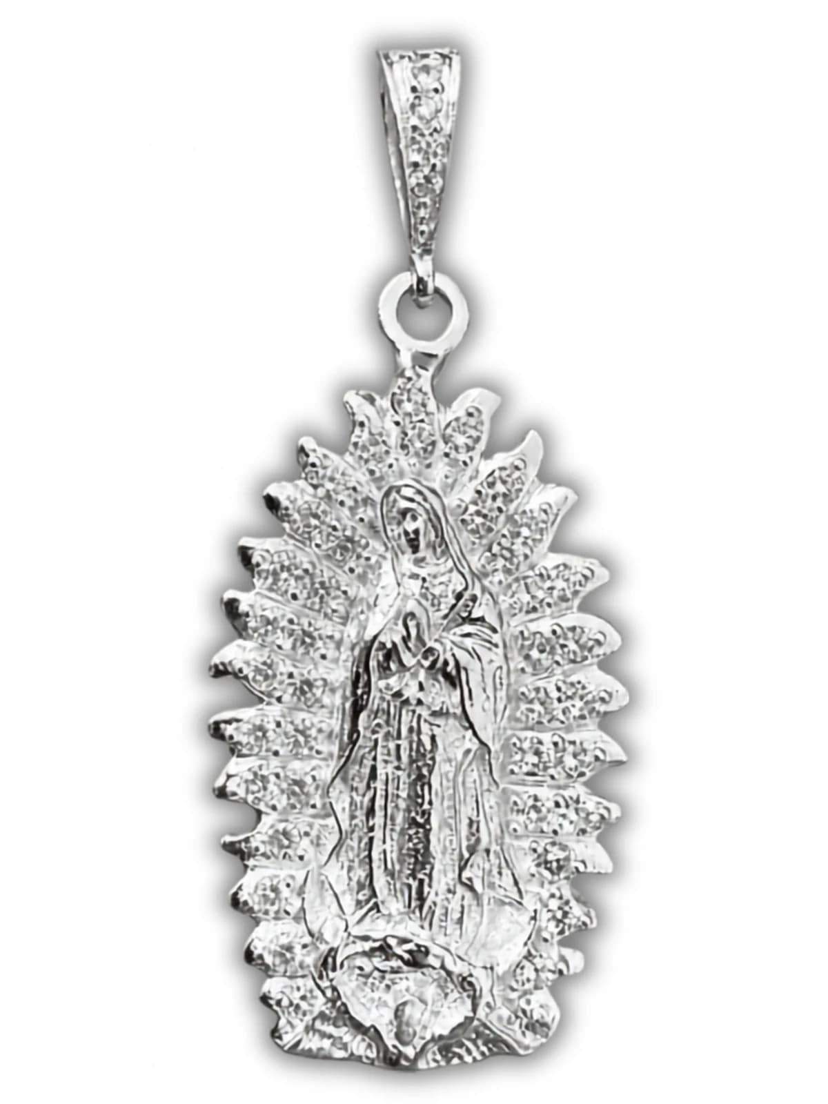 Dije de Plata de la Virgen de Guadalupe con Zirconias 36 MM