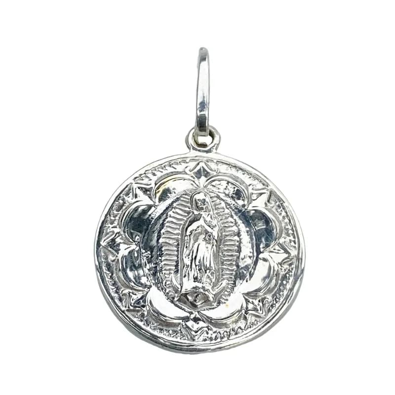 Medalla de Plata de La Virgen de Guadalupe Chica con Rosa