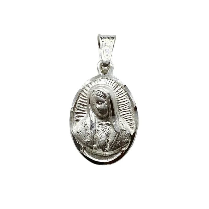 Medalla de Plata de La Virgen de Guadalupe Ovalada Mate Chica 15 MM