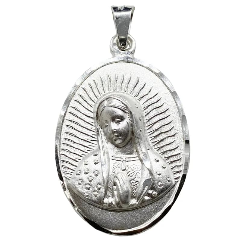 Medalla de Plata de La Virgen de Guadalupe Ovalada Mate Grande 30 MM