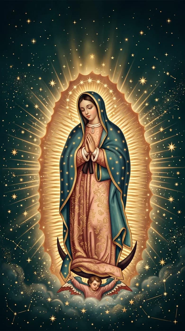 Imagen de la Virgen de Guadalupe — Wallpaper de la Virgen de Guadalupe con rayos y estrellas