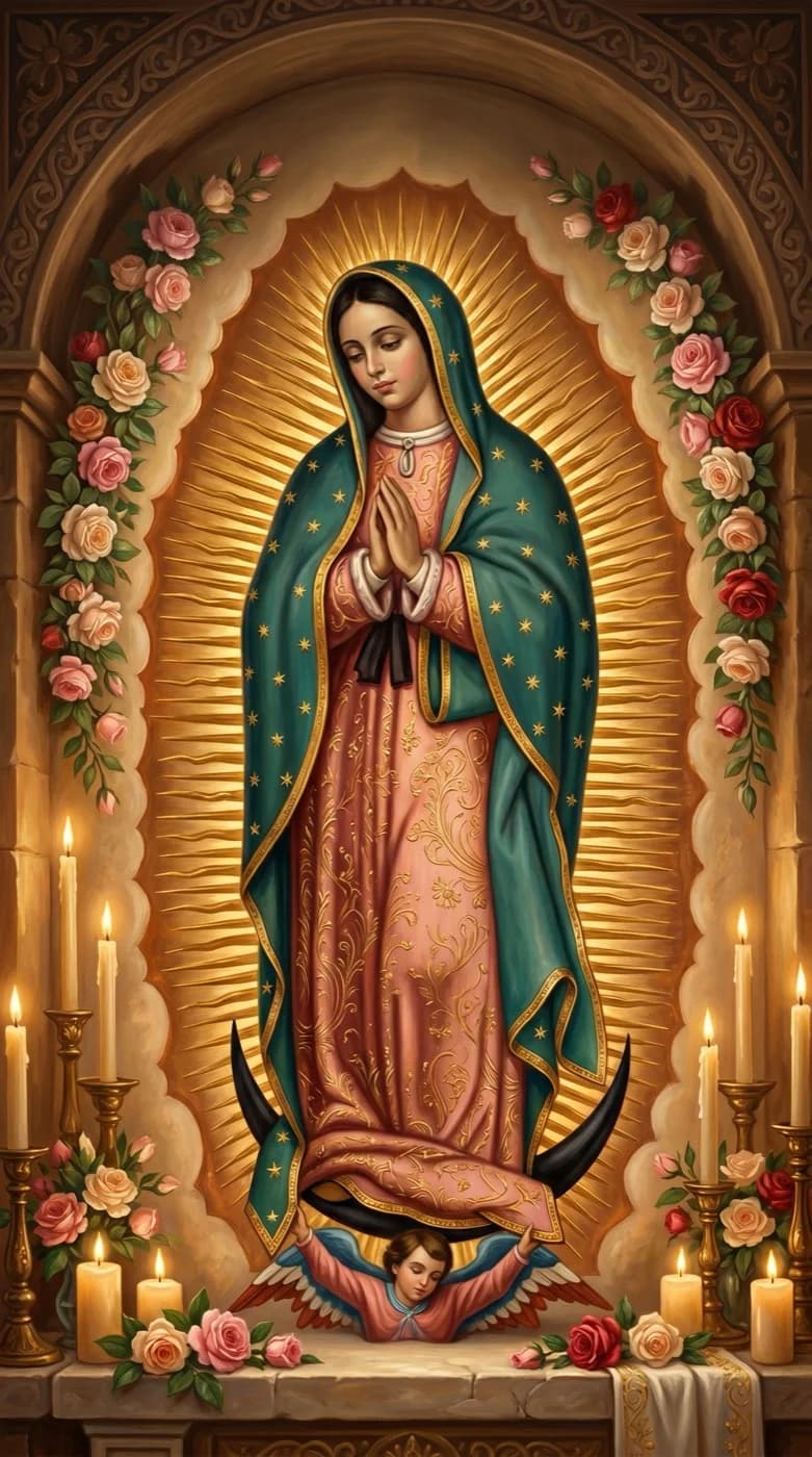 Imagen de la Virgen de Guadalupe — Fondo de la Virgen de Guadalupe con rosas para celular