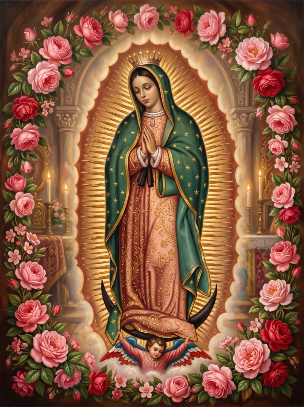Imagen de la Virgen de Guadalupe — Imagen de la Virgen de Guadalupe con rosas