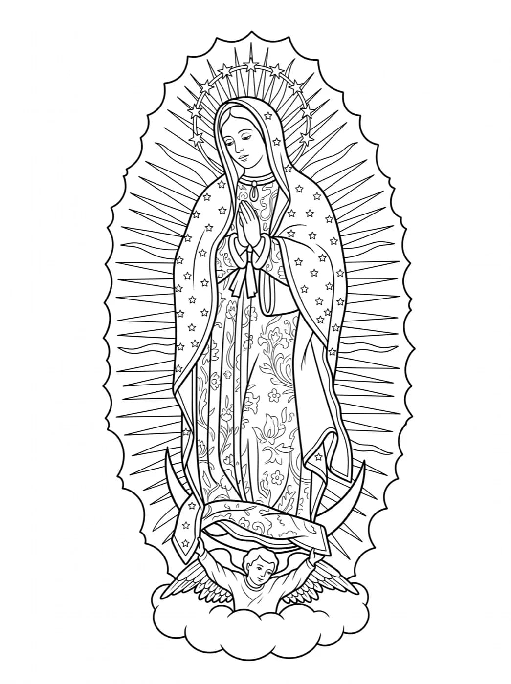 Imagen de la Virgen de Guadalupe — Imagen completa de la Virgen de Guadalupe para colorear