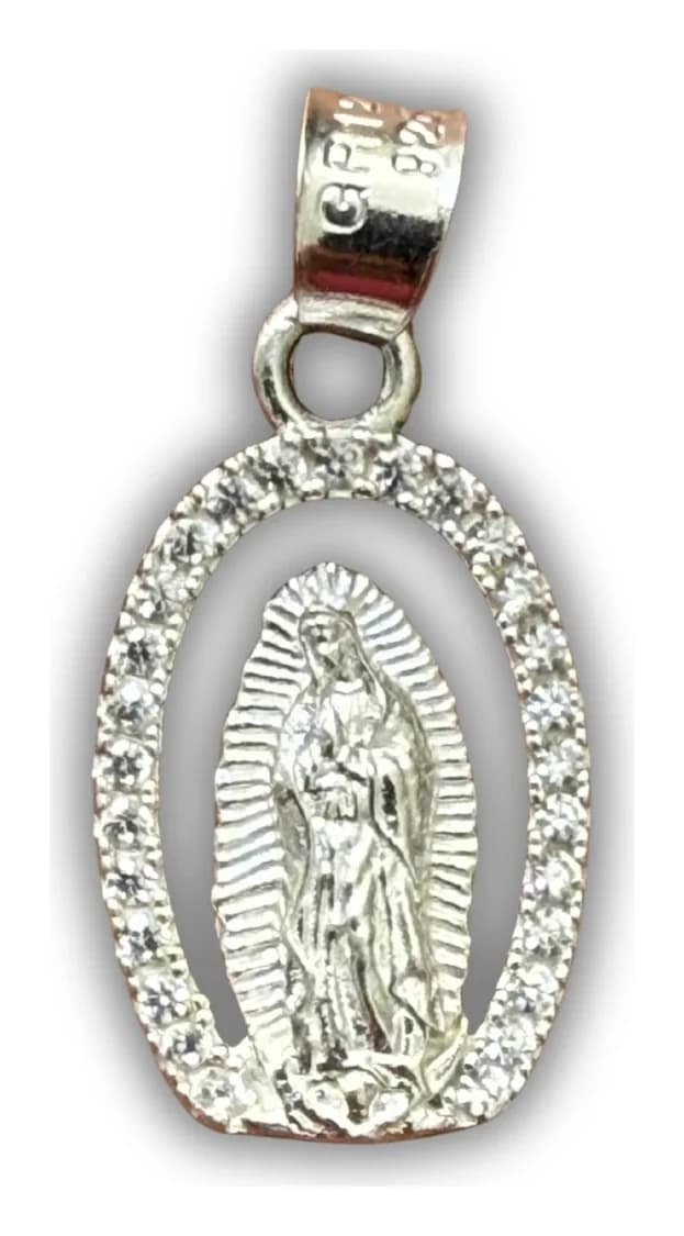 Medalla de Plata de la Virgen de Guadalupe Calada con Piedras 18 MM