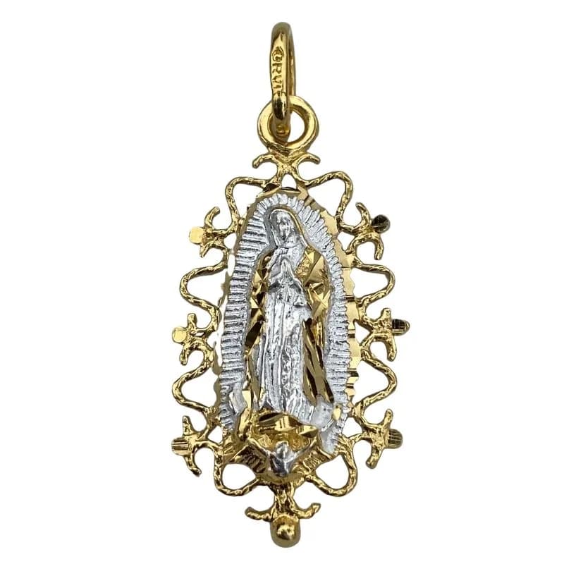 Medalla de Plata de La Virgen de Guadalupe con Angeles en Baño de Oro