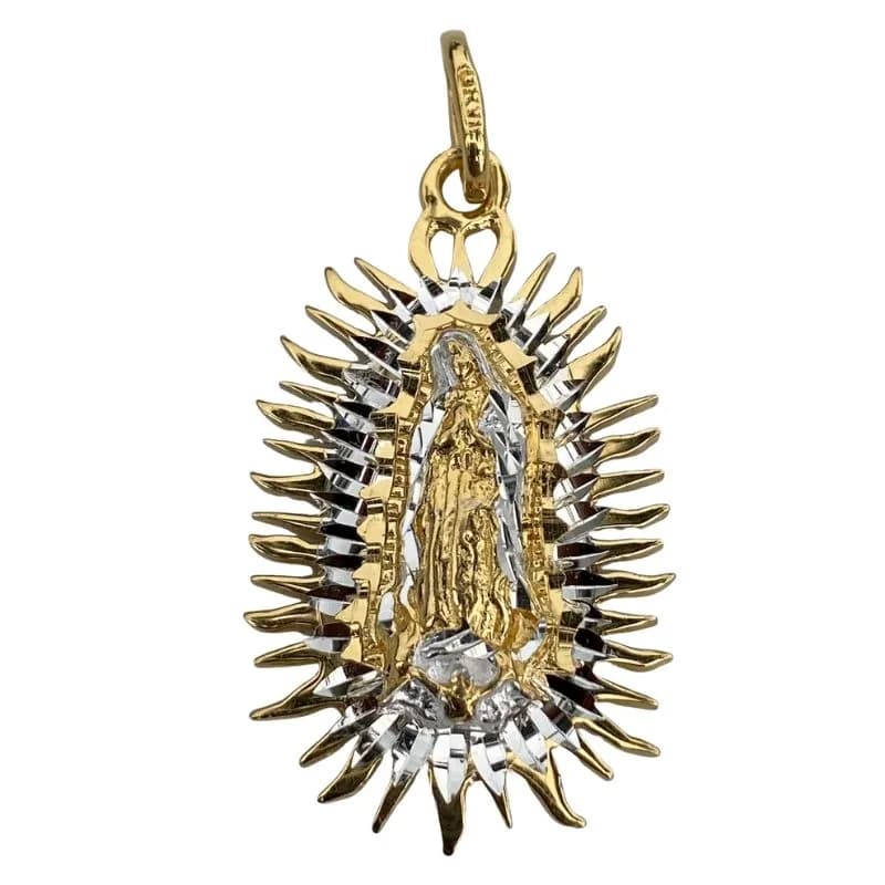 Medalla de Plata de La Virgen de Guadalupe con Rayos en Baño de Oro 30 MM