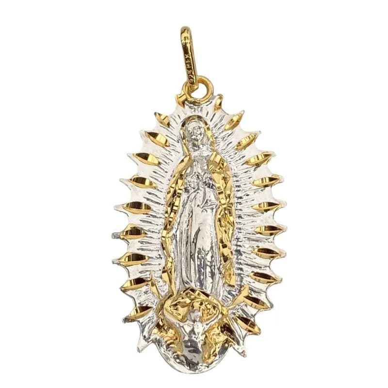 Medalla de Plata de La Virgen de Guadalupe en Baño de Oro con Destellos 40 MM