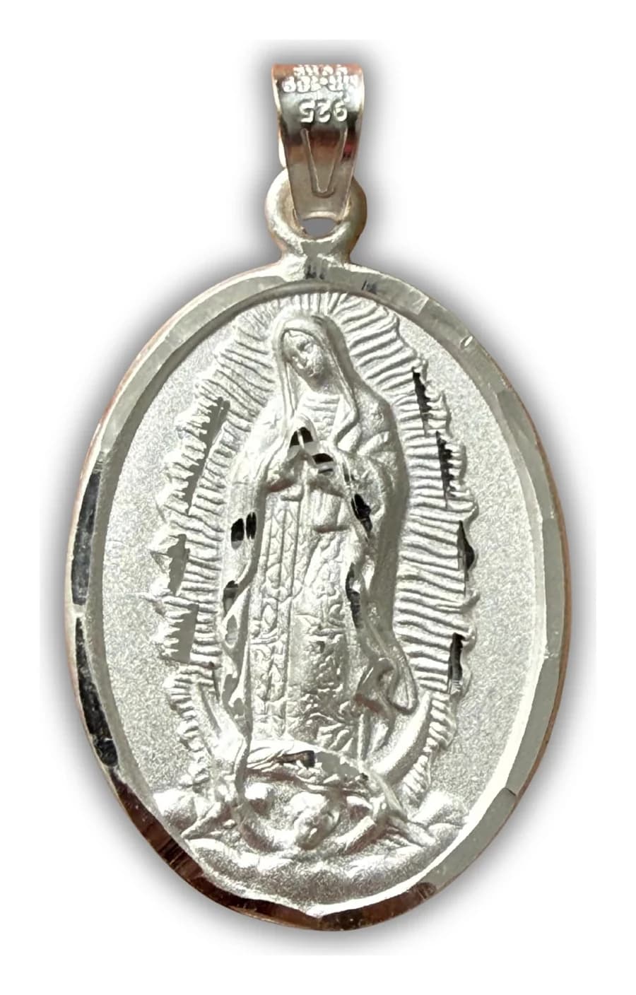 Medalla de Plata de la Virgen de Guadalupe Ovalada de Cuerpo Entero