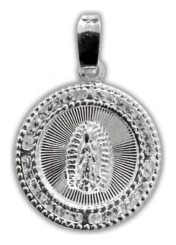 Medalla de Plata de la Virgen de Guadalupe Redonda con Zirconias 18.5 MM