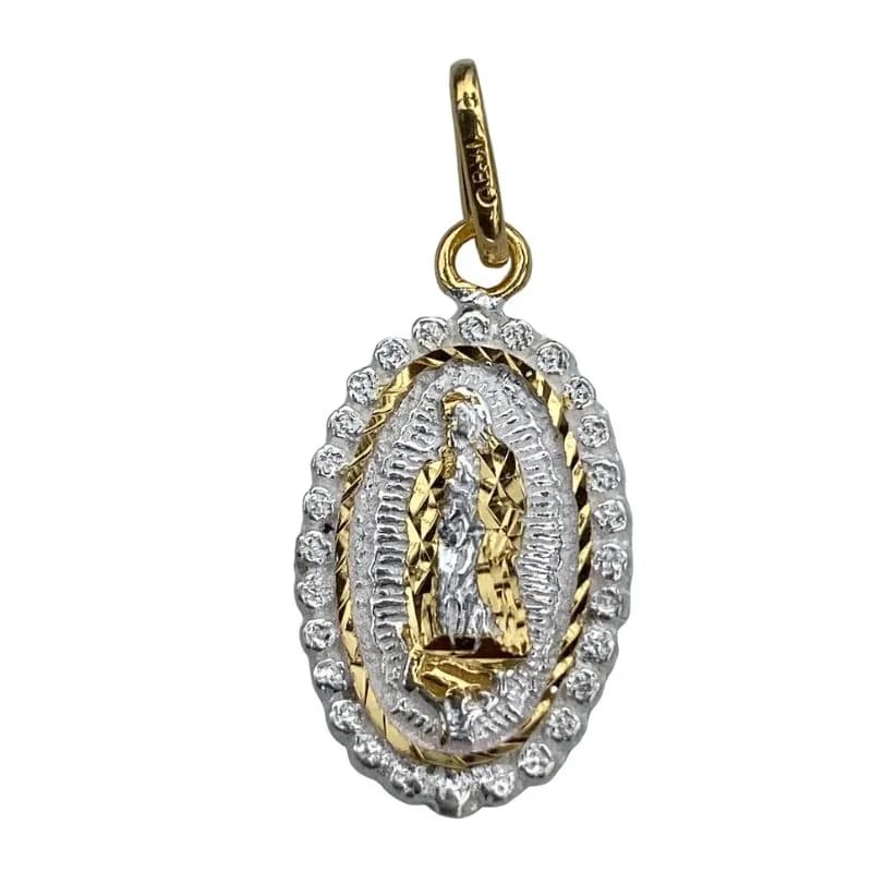 Medalla de Plata de La Virgen de Guadalupe y baño de Oro con Rosas y Estrellas