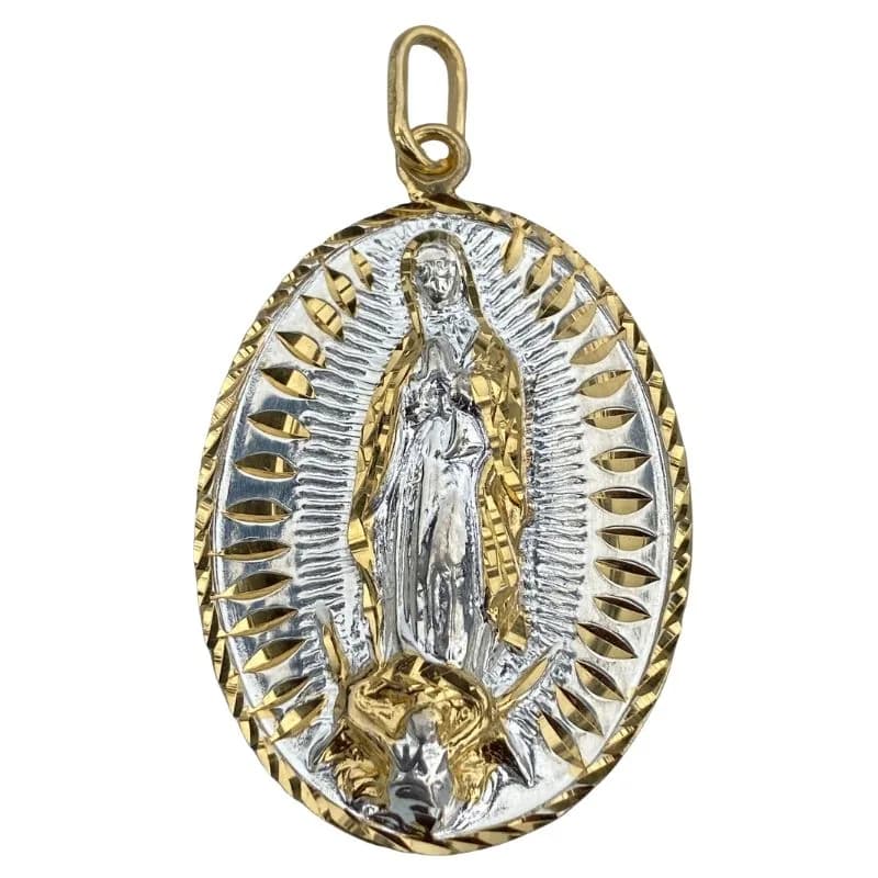 Medalla de Plata Ovalada de La Virgen de Guadalupe en Baño de Oro 40 MM