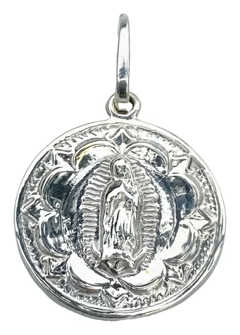 Medalla de Plata de La Virgen de Guadalupe Chica con Rosa