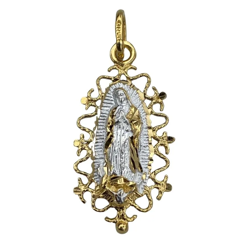 Medalla de Plata de La Virgen de Guadalupe con Angeles en Baño de Oro