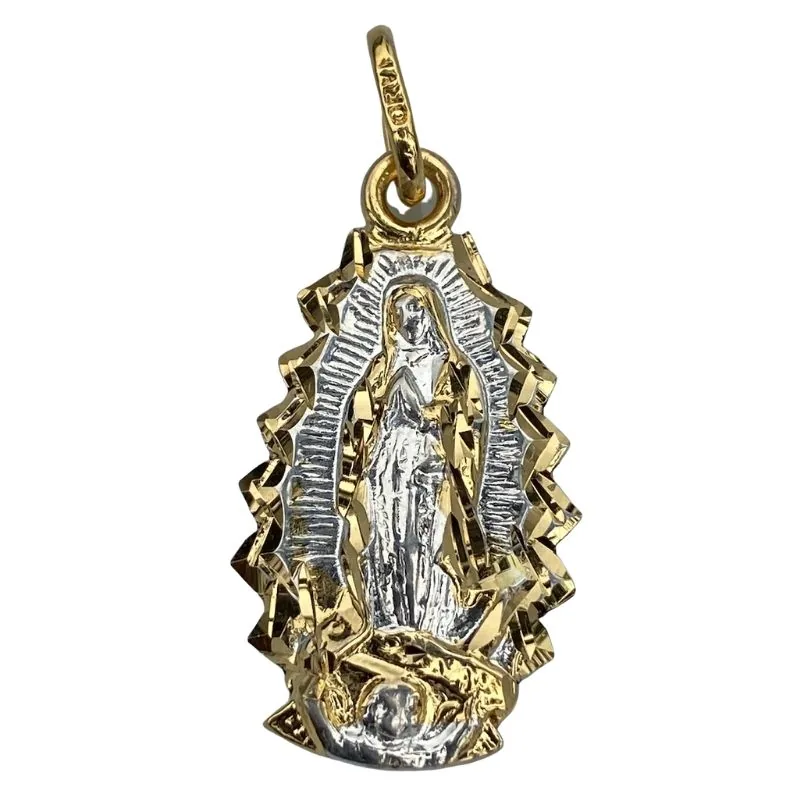 Medalla de Plata de La Virgen de Guadalupe con destellos en baño de oro 25 MM