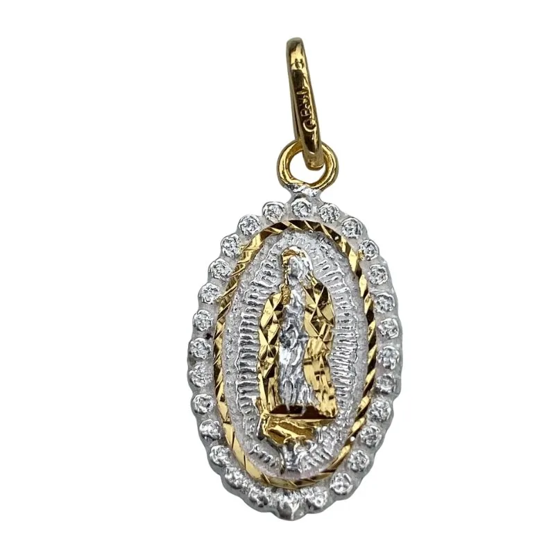 Medalla de Plata de La Virgen de Guadalupe y baño de Oro con Rosas y Estrellas